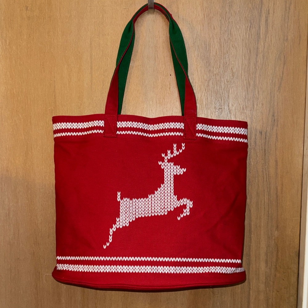Barnes & Noble Punctuate Seasonal Red Reindeer Canvas Spacious Tote Bag